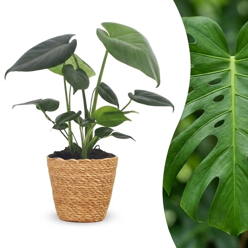 Monstera Deliciosa - Gatenplant - met Mand