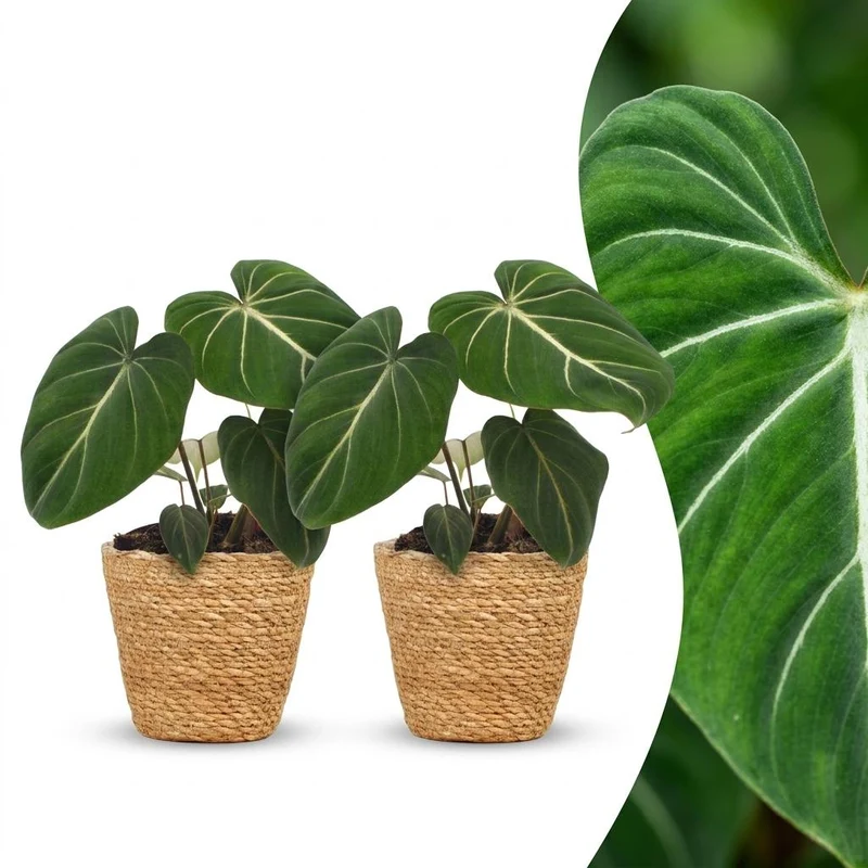 2x Philodendron Gloriosum - Glorie Philodendron met Mand
