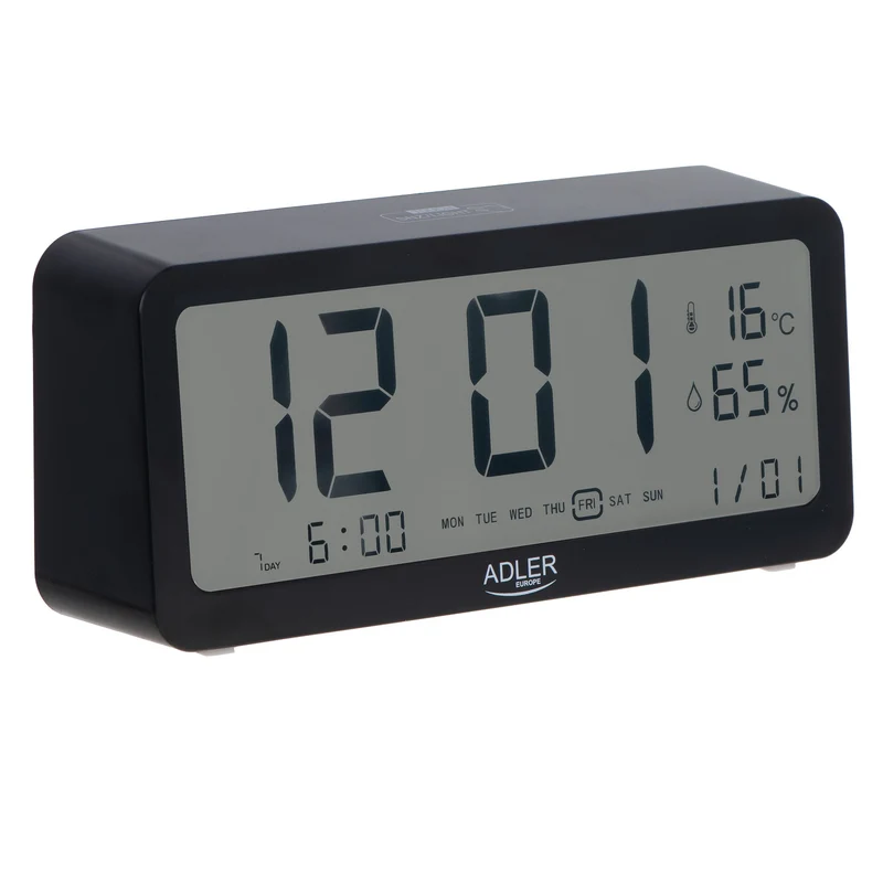 Adler batterij wekker, zwart, AD1195b verlicht display