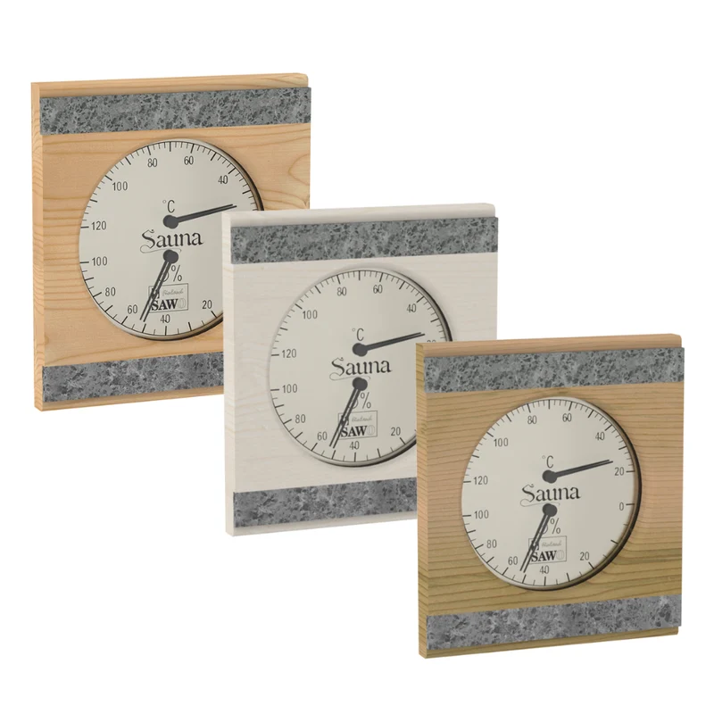 Sawo Vierkante Sauna Thermo-Hygrometer met Speksteen Accent