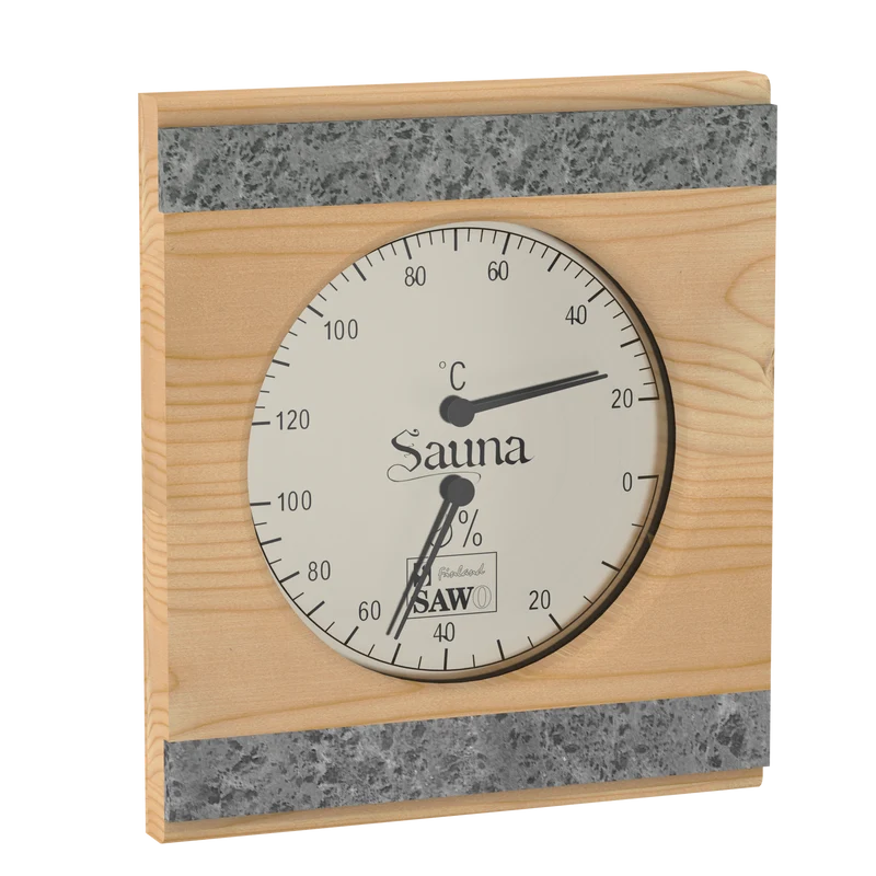 Sawo Vierkante Sauna Thermo-Hygrometer met Speksteen Accent
