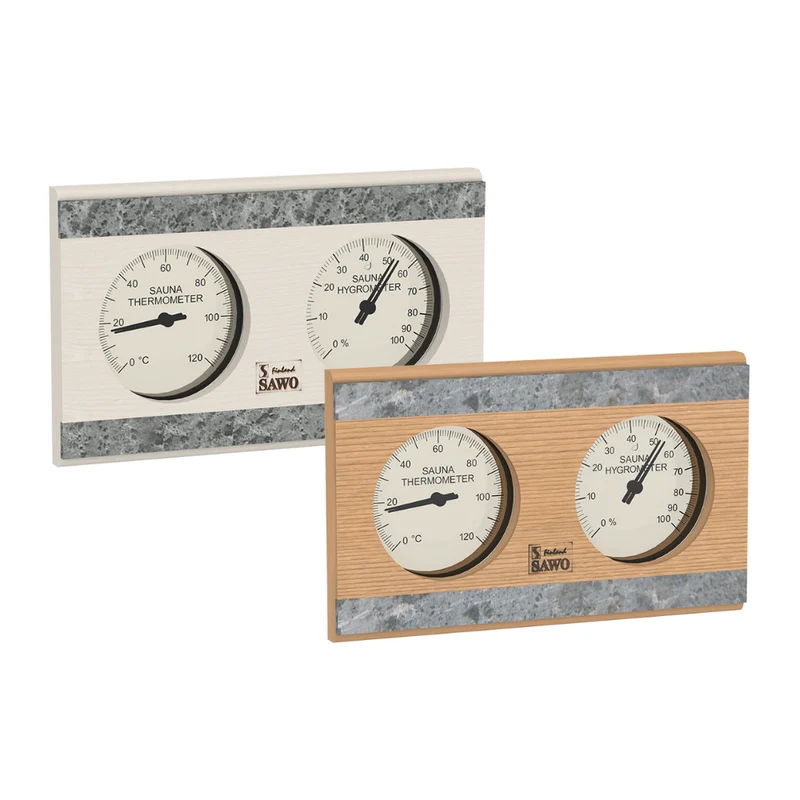 Sawo Rechthoekige Sauna Thermo-Hygrometer met Speksteen Accent