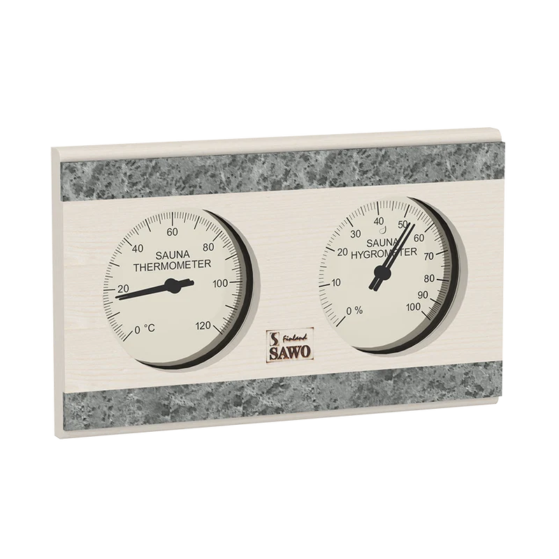 Sawo Rechthoekige Sauna Thermo-Hygrometer met Speksteen Accent