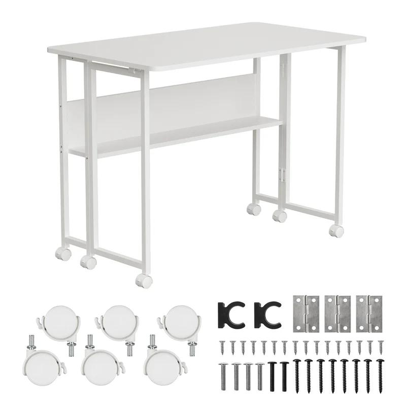Table pliante Maclean, blanche, mobile, plateau 100x58cm, max. 50kg, MC-126 W