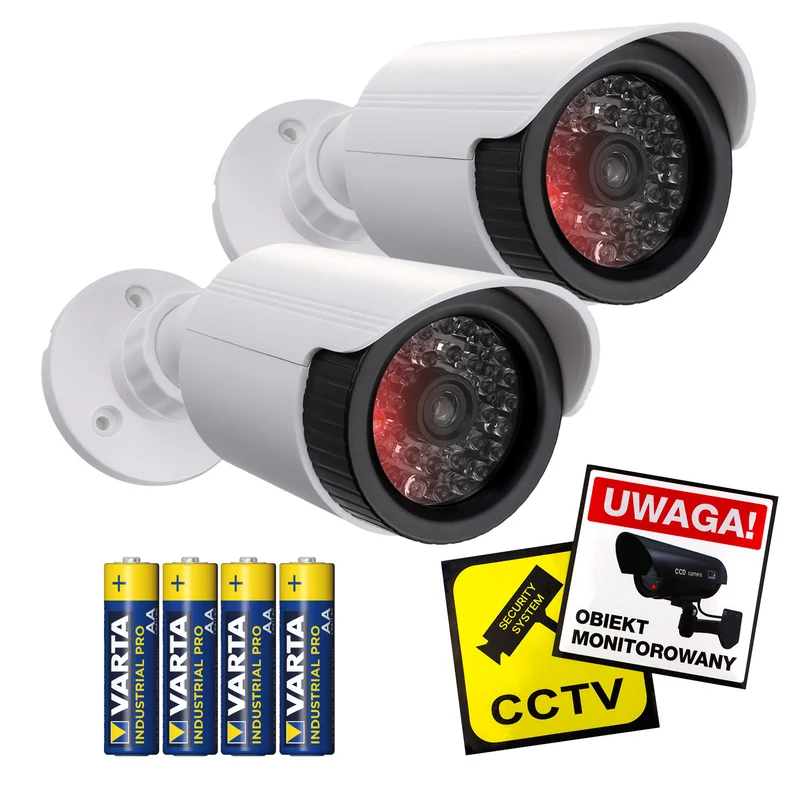 Ensemble de deux caméras tubulaires factices, diodes IR LED, blanches, alimentation 2xAA (incluse), ABS, IR1800 WT