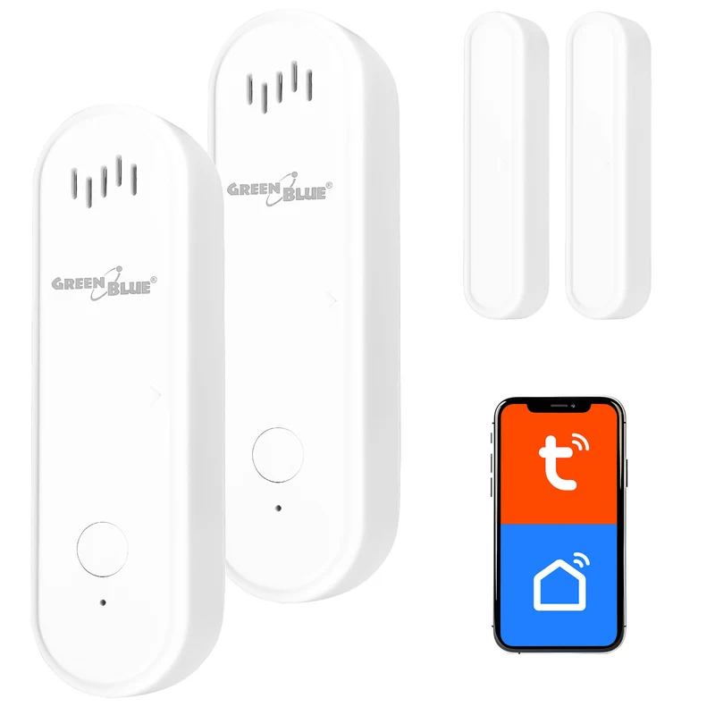 Draadloze reedschakelaar / WiFi-openingssensor van GreenBlue, Android/iOS, voor deuren / ramen, 3,0 V DC, LR03x2, met alarm, GB478, 2 sets