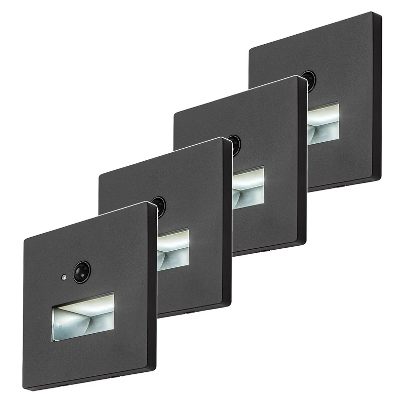 Lunca LED-lamp 1 W IP20 zwart 3000, 4500, 6500 K bewegingssensor, lichtsensor, 77197, 4 stuks