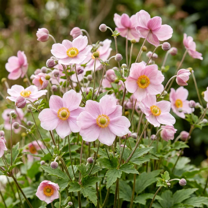 Herfst anemoon hybr. Kön. Charlotte kopen, met roze bloemen