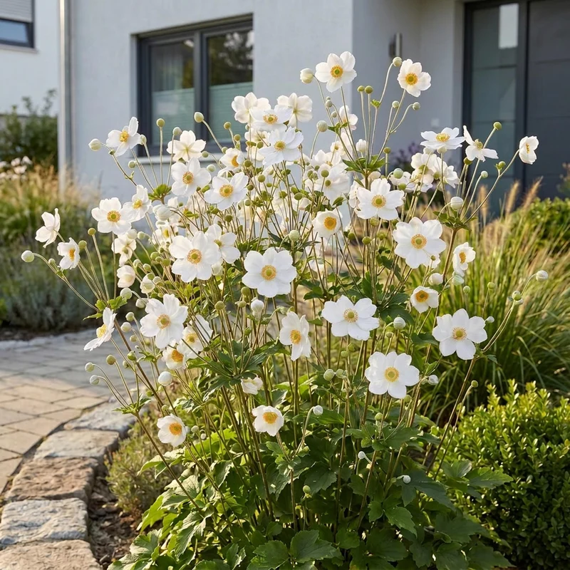 Herfst anemoon hybr. Hon. Jobert, met witte bloemen