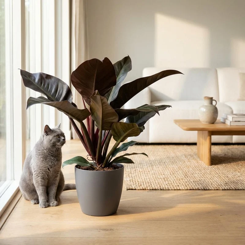 Philodendron Imperial Red met grijze pot
