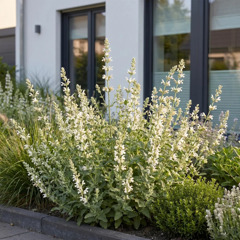 Kattenkruid faassenii Snowflake, 3x met witte bloemen