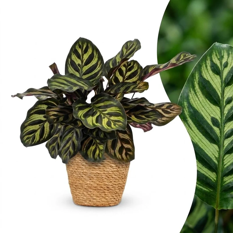 Calathea Makoyana - Pauwenplant - met Mand