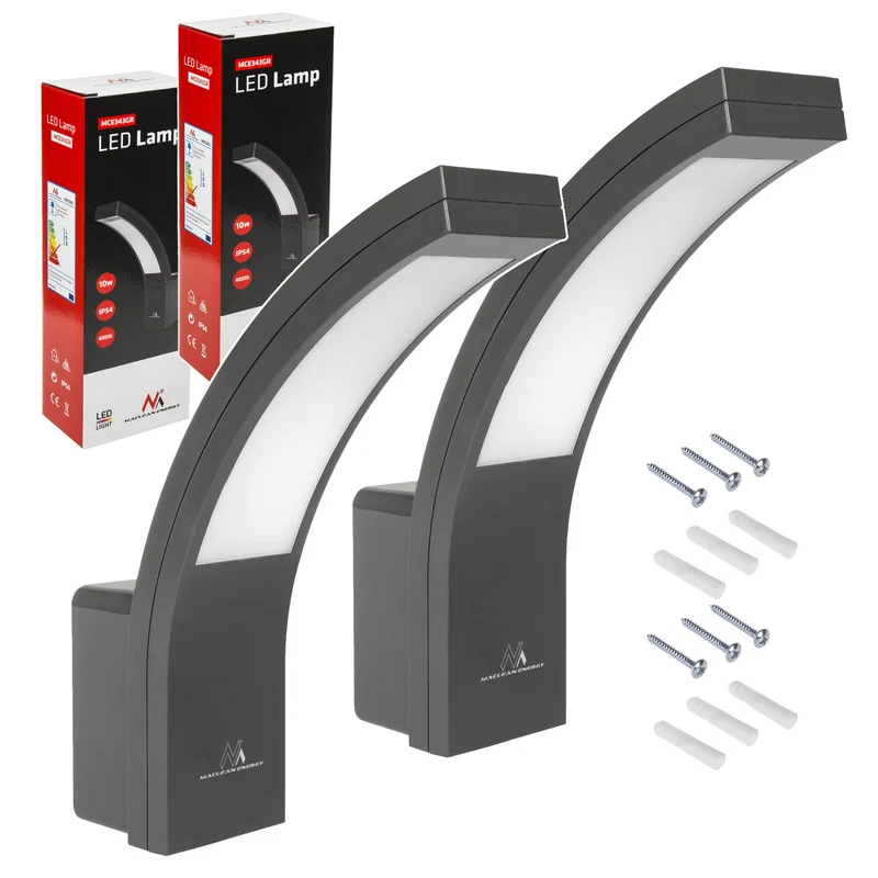 Maclean LED-gevellamp, 800 lm, 10 W, lichtkleur: natuurlijk wit (4000 K), kleur: grijs, MCE343 GR, 2 stuks