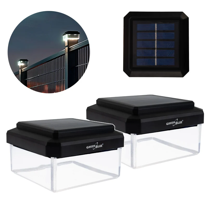 GreenBlue LED-zonnelamp voor paal, 100 x 100 mm, envelopvormige kap, 3200 K, GB128 WW, 2 stuks