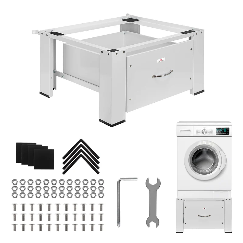 Meuble de rangement pour lave-linge / sèche-linge avec tiroir Maclean, charge max. 150 kg, blanc, MC-117 W