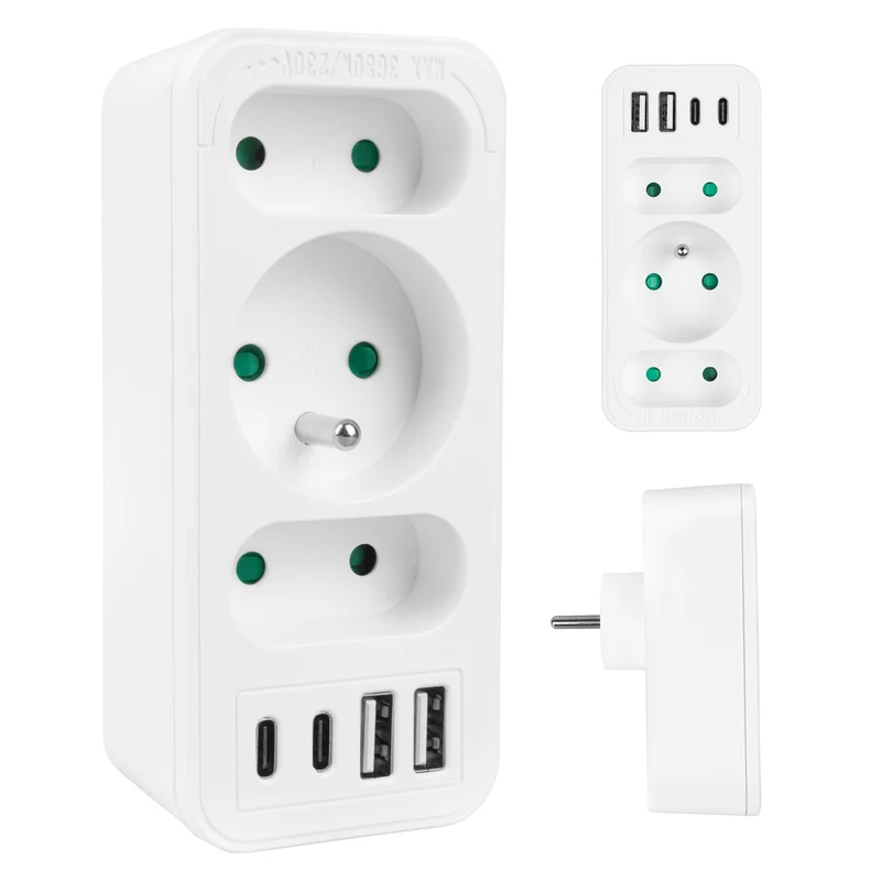 Stopcontact x3 + 4xUSB Maclean, 3-voudige splitter, 2xUSB A, 2xUSB C PD 20W, 1x16A + 2x6A, MCE248 F/W