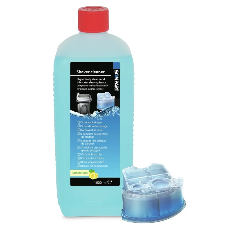 Reinigingsmiddel voor Braun-scheerkoppen, citroengeur, 1 liter plus navulpatroon