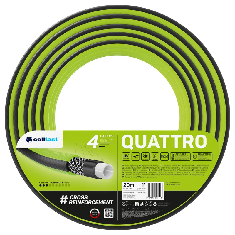 Cellfast tuinslang, 1'', 20m, 4-lagig, kruislings gevlochten, Quattro