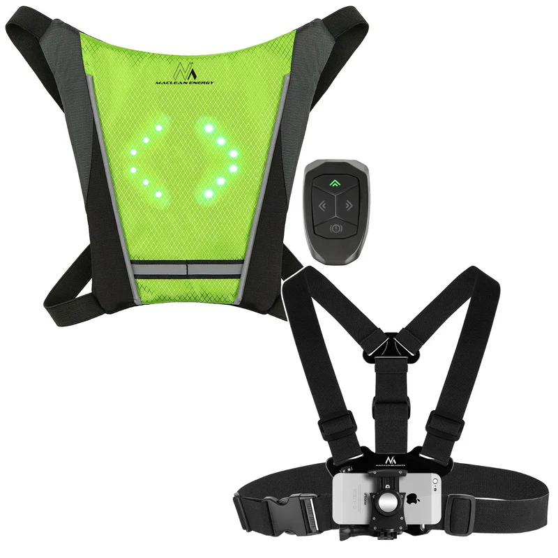 Sac à dos avec signal lumineux LED, télécommande, étanchéité : télécommande IPx5, sac à dos IPX2 + harnais sportif pour téléphone Maclean