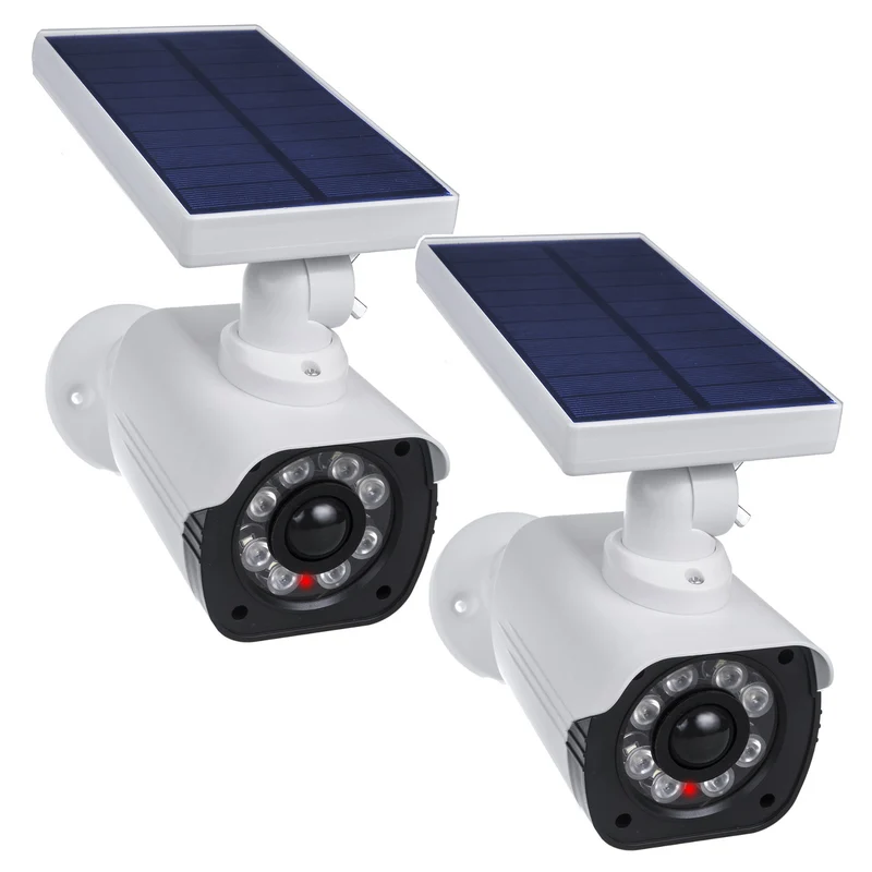 Solar camera-imitatie, knipperende LED, bewegingssensor, LED-verlichting, gratis sticker, SOL1800S, 2 stuks