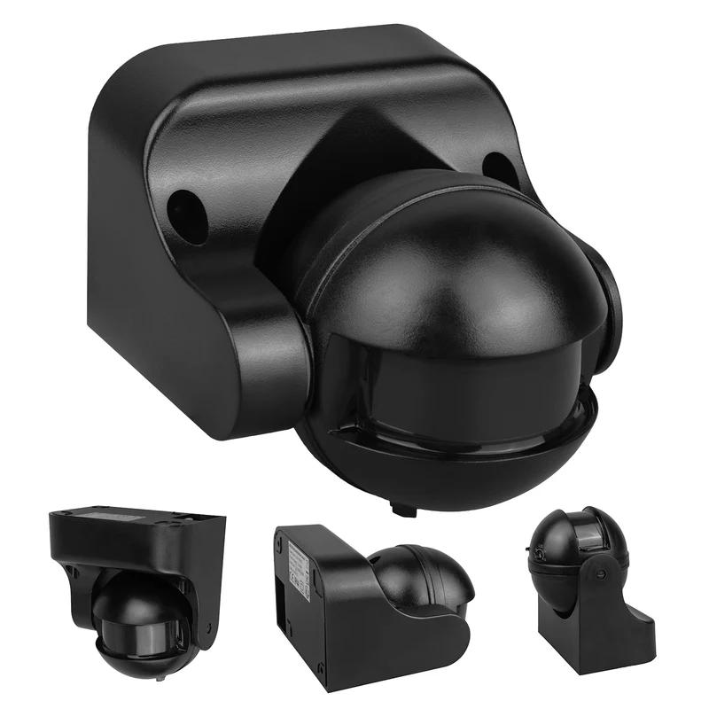 Maclean PIR-bewegingssensor, infrarood, IP44, zwart met zwarte afdekking, bereik 12 m, max. belasting 300/1200 W, MCE358 B/B