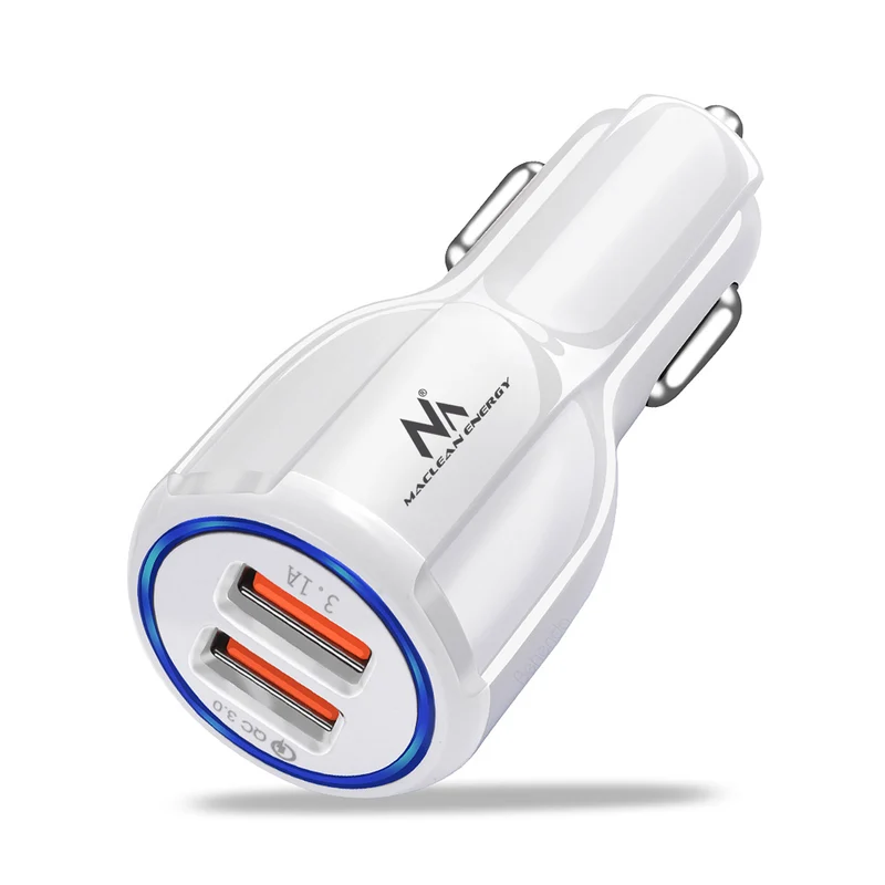 Maclean MCE478 W USB-oplader met 2 sleuven 12-24V sigarettenaansteker Quick Charge 3.0 Snelladen auto 1xQC3.0 5V / 3A, 9V / 1.8A, 12V / 1.6A 1x 5V / 3.1A Auto-oplader voor mobiele telefoon Wit
