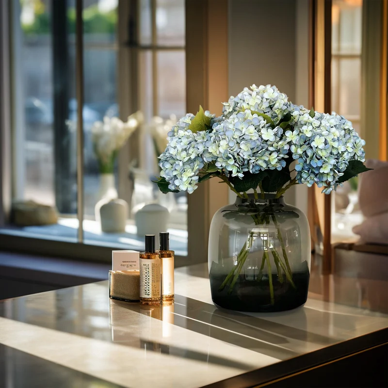 Kunstbloemen Solo - blauw - hortensia - x 8