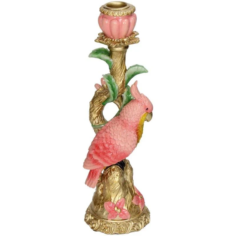 Kandelaar Vogel Pink 9x8x28cm