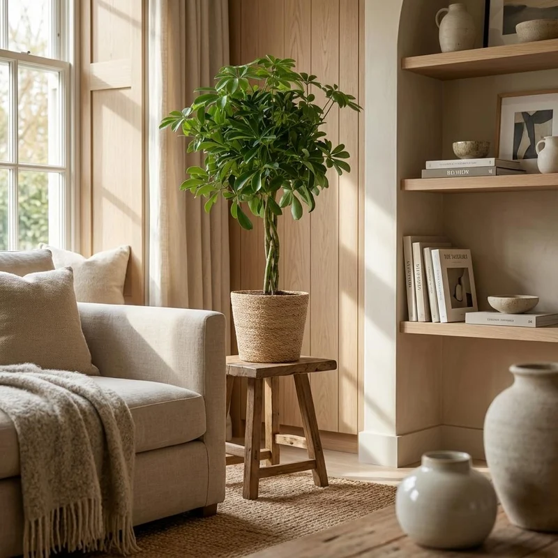 Schefflera Arab Nora met Mand Zeegras naturel