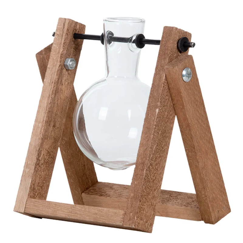 Stekstation 1 glazen vaas - hydrocultuur voor stekjes - hout