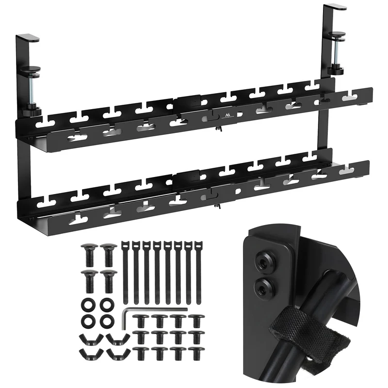 Maclean kabelopbergsysteem voor onder het bureau, max. belasting 5kg, max. 728 mm, 2 niveaus, zwart, MC-102 B