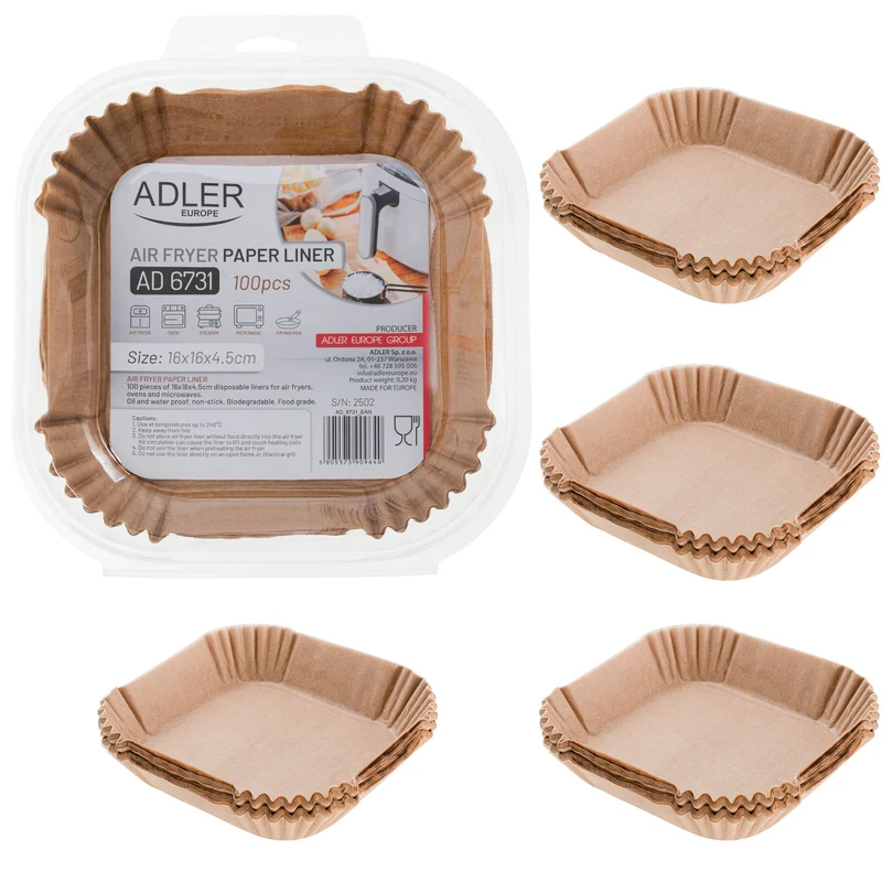 Cartouches en papier pour friteuse, airfryer, Adler, 16 cm, jusqu'à 240 °C, biodégradables, 500 pièces, AD 6731