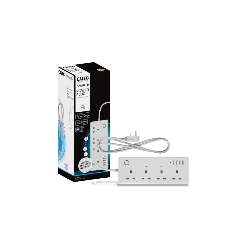 Calex Smart Extension Lead 4x USB-A (UK Plug)