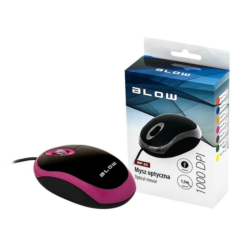 Optische, bedrade muis WIRED MP-20 BLOW USB 100DPI roze
