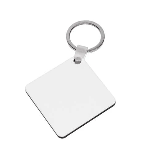 MDF Sleutelhanger Vierkant voor Sublimatie – Wit/Bruin met Verchroomde Ring