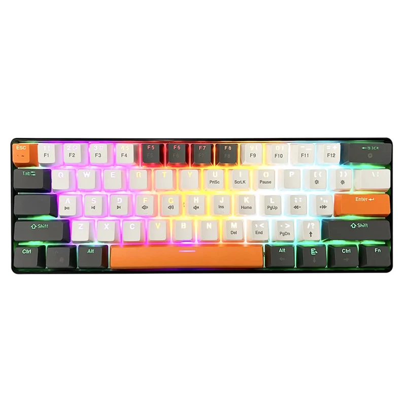 ZONE 61 - Clavier mécanique gaming court 60 %, commutateurs mécaniques silencieux RED, rétroéclairage coloré, 61 touches, USB-C, Mediatech