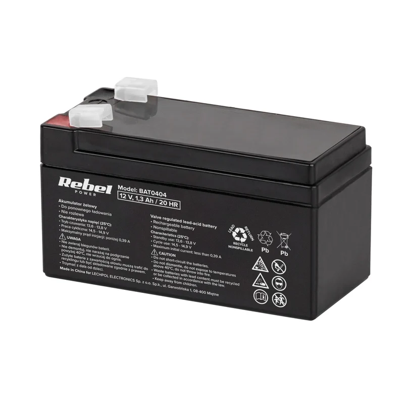 Batterie au gel sans entretien Rebel 12V 1.3Ah, longue durée de vie