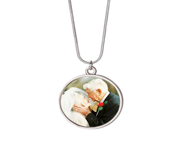 Ketting Rond voor Sublimatie – Inclusief bedrukbaar plaatje (Zilver/Wit Glans)