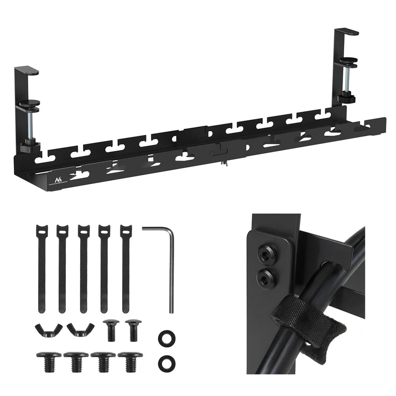 Maclean kabelopbergsysteem voor onder het bureau, max. belasting 5kg, max. 728 mm, zwart, MC-103 B