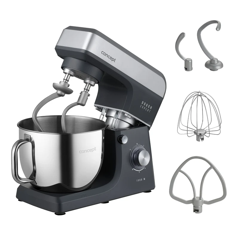 Concept Dough Expert keukenrobot met planeetarm, vermogen 1900 W, dubbele deeghaak, verwarmingsfunctie voor de kom, 6 verschillende snelheden, RM6010