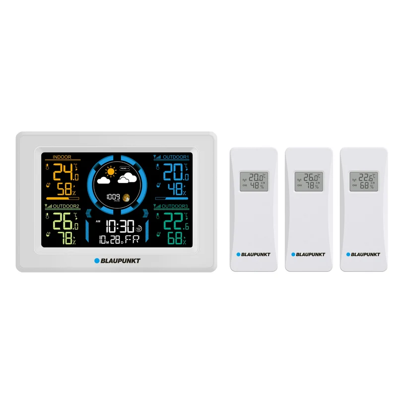 Station météo Blaupunkt, hygromètre, pression, prévisions, 3 capteurs, WS40WH