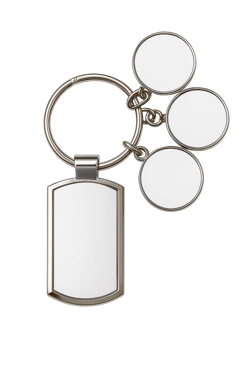 Metalen Sleutelhanger 2,5 x 5 cm met 3 Ringen voor Sublimatie – Inclusief Luxe Doosje