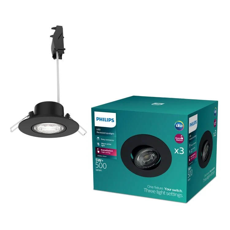 Philips LED inbouwspot Cilantro zwart ⌀9cm set van 3
