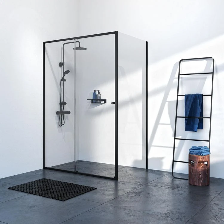 Sealskin Contour schuifdeur met zijwand 140x90 cm, 200 cm hoog, zwart, 6 mm helder veiligheidsglas