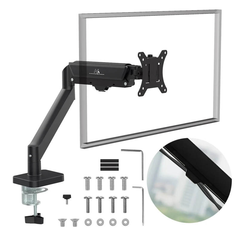 Support de moniteur Maclean, ressort à gaz, 17"-32", 2-10kg, noir, MC-133