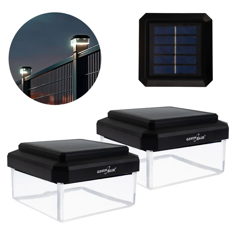 GreenBlue LED-zonnelamp voor paal, 80 x 80 mm, envelopvormige kap, 3200 K, GB127 WW, 2 stuks