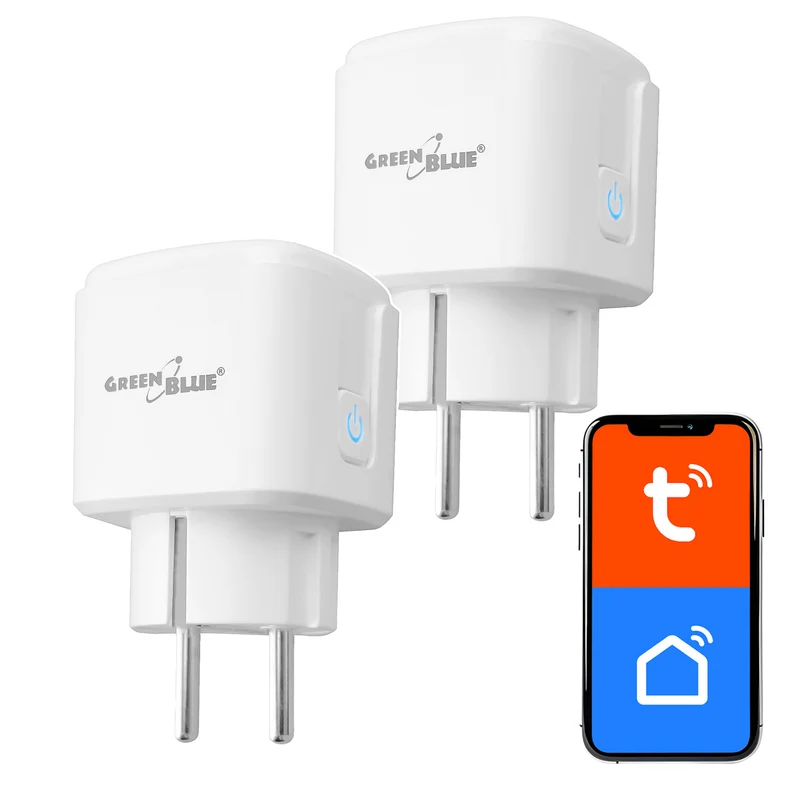 GreenBlue WiFi-stopcontact met afstandsbediening, Android/iOS/Alexa/Google Home, timer, wattmeter, max. 16 A/3840 W, GB735 W, 2 stuks