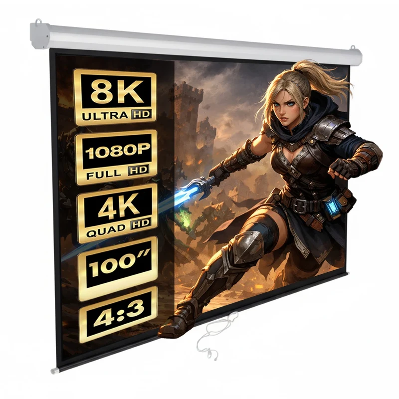 Projectiescherm 100" 4: 3 200x150 Maclean MC-594 zwarte achterzijde wit scherm thuis bioscoop