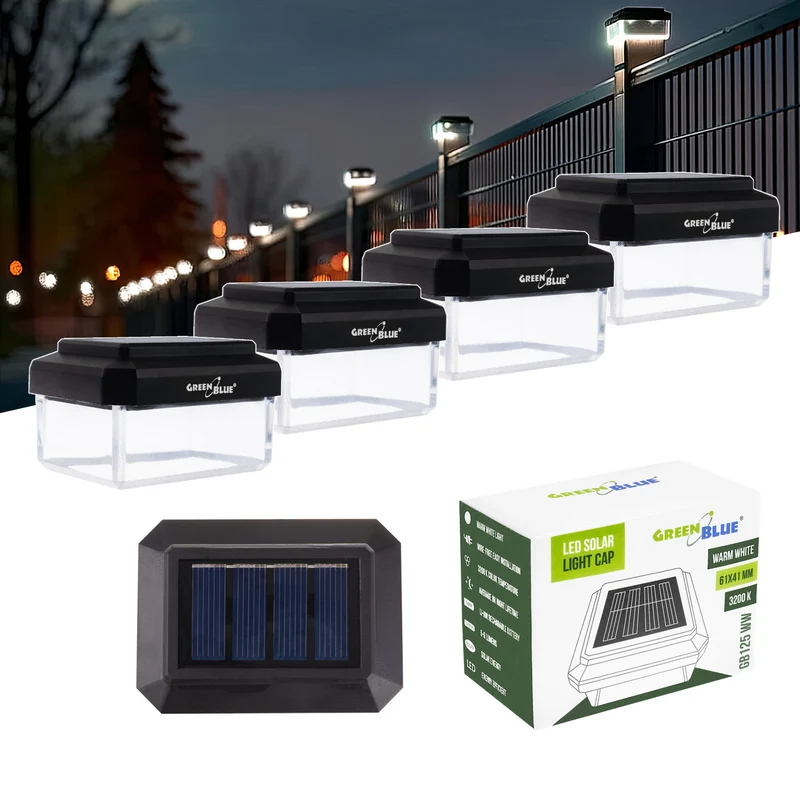 GreenBlue LED-zonnelamp voor paal, 60 x 40 mm, envelopvormige kap, 3200 K, GB125 WW, 4 stuks