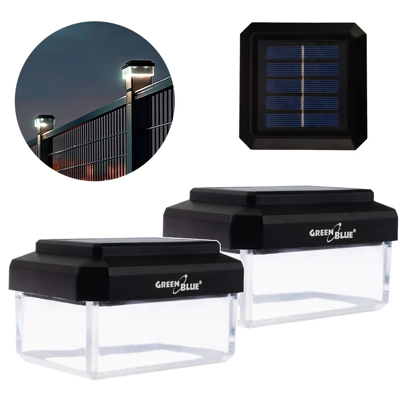 GreenBlue LED-zonnelamp voor paal, 60 x 40 mm, envelopvormige kap, 3200 K, GB125 WW, 2 stuks